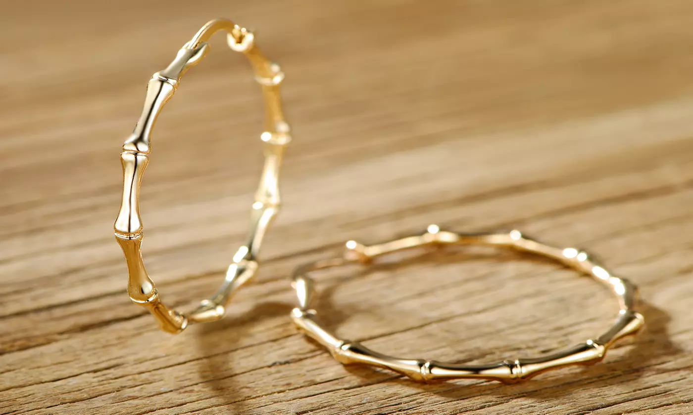 Gold Bamboo Hoop Earrings - Second Medium