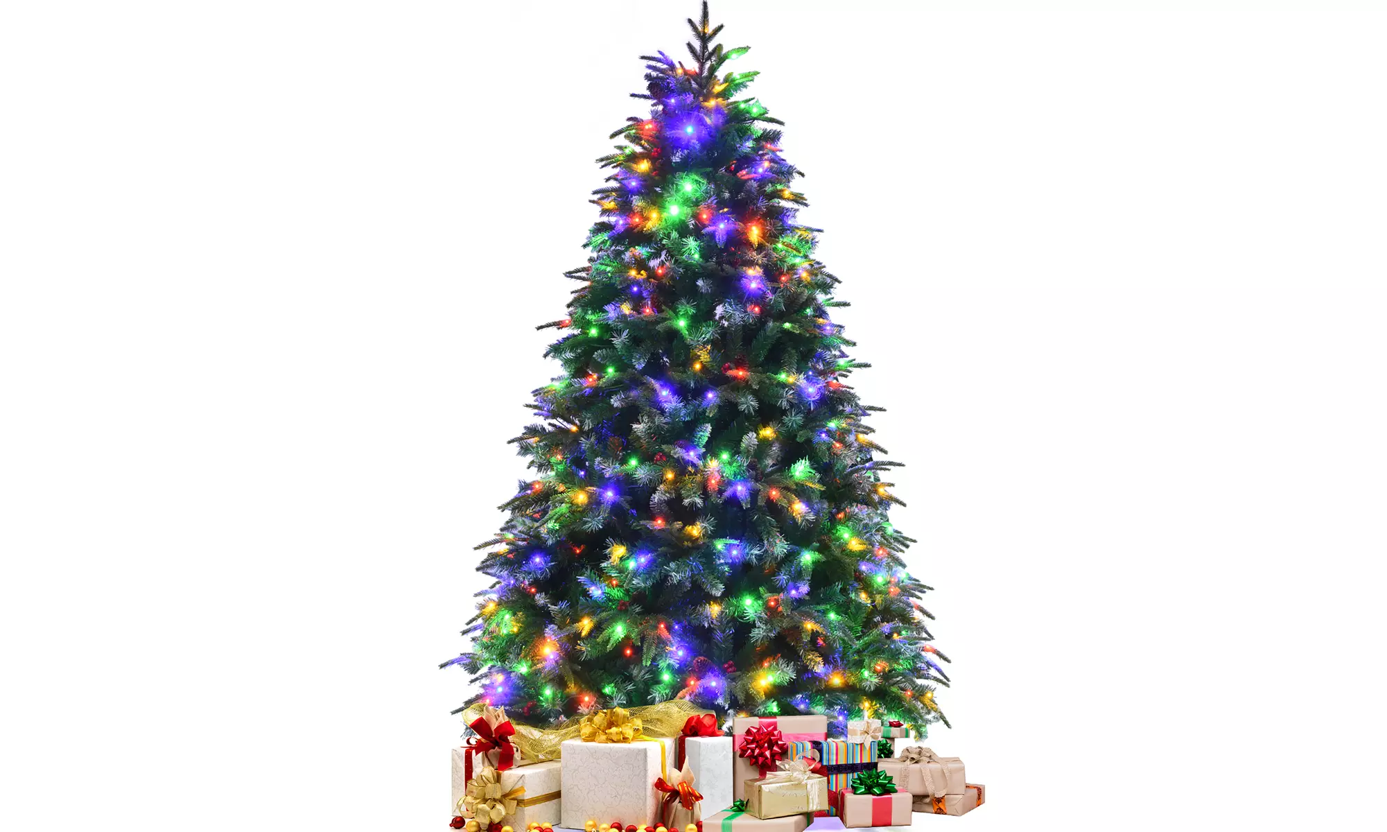 Costway 6ft Pre-Lit Snowy Christmas Tree 11 Flash Modes 350 Multi-Color Lights