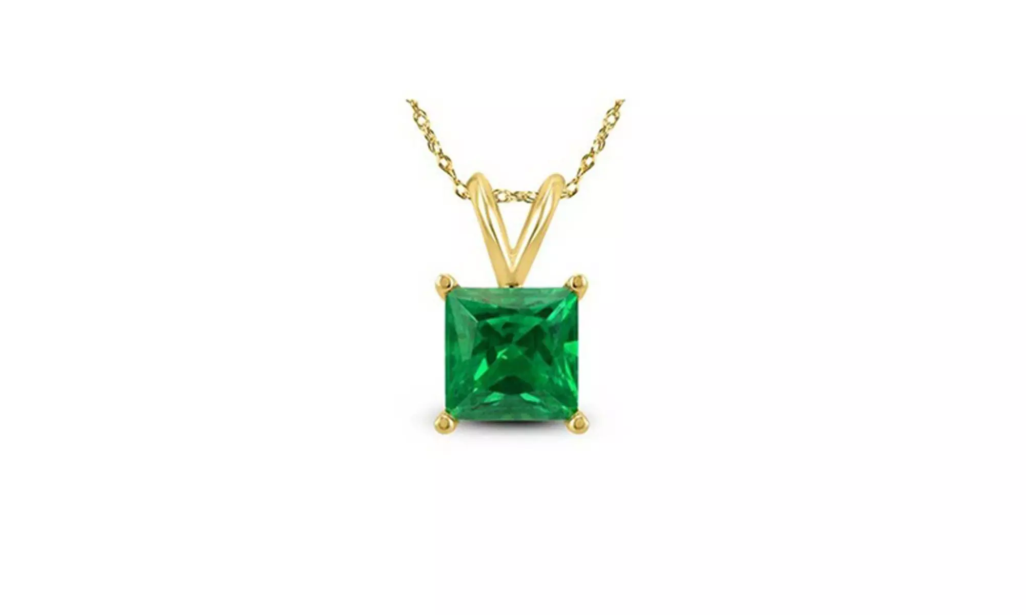 Paris Jewelry 24k Yellow Gold 4Ct Princess Emerald 18 Inch Necklace Plated - Primary Image