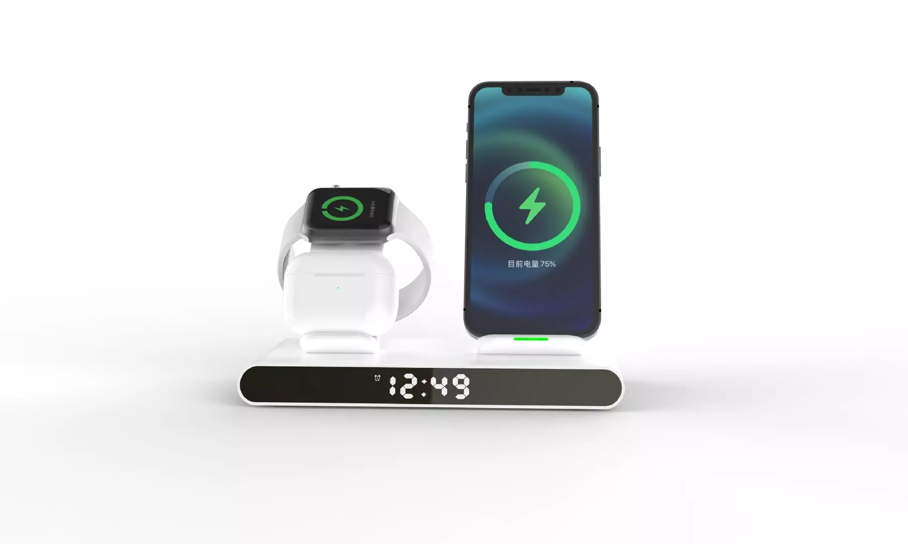 Wireless Charger,4 in 1 Charging Station Clock, Alarm Clock for Multiple Devices - Primary Image