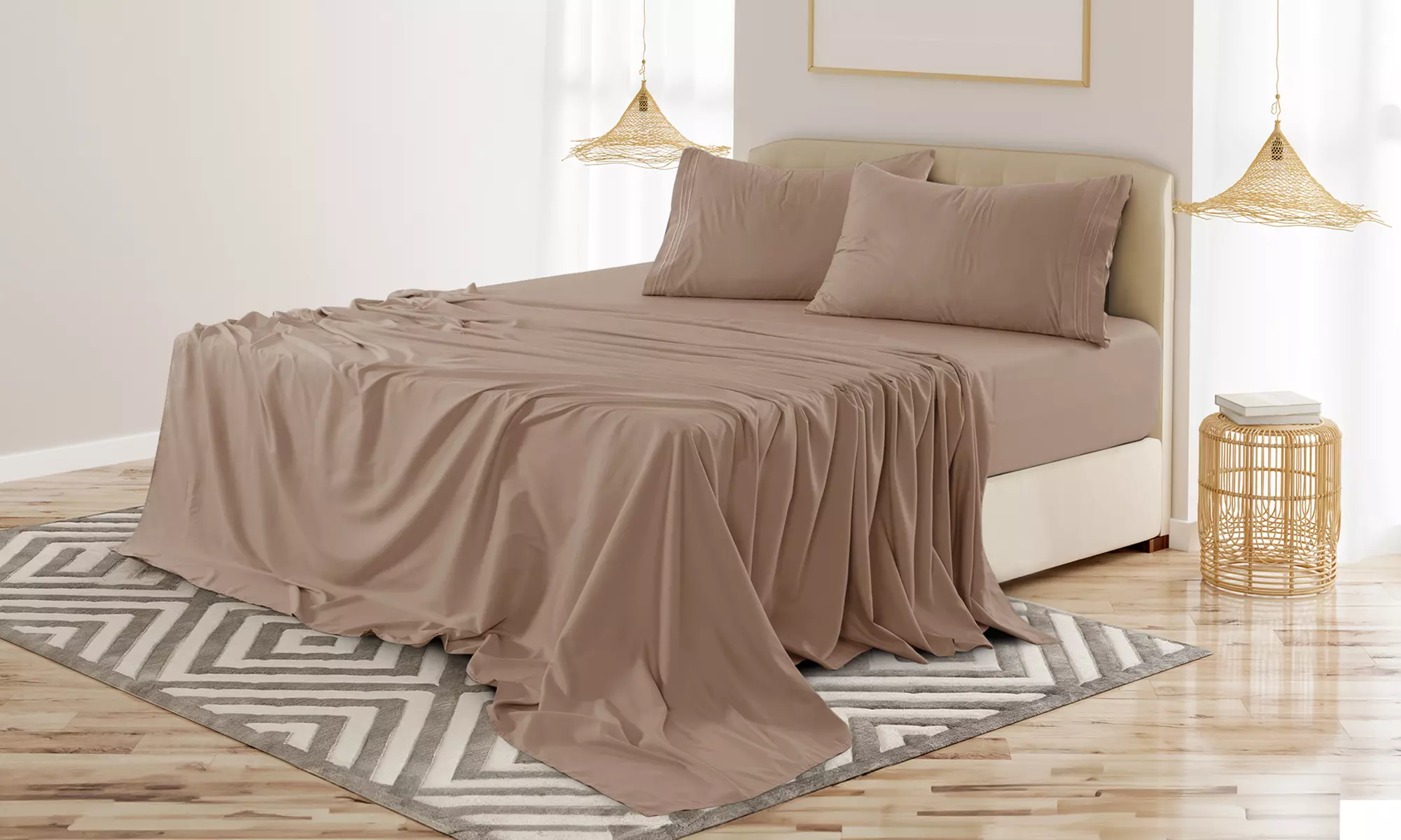 Lux Decor 4Pc Deep Pocket Sheet Set With Embroidered Pillowcases & Giftable Bag