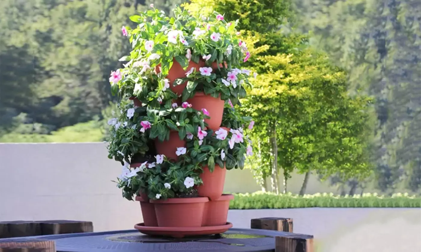 iMounTEK Five-Tier Vertical Stackable Planter Garden Tower Hanging Planter Pots