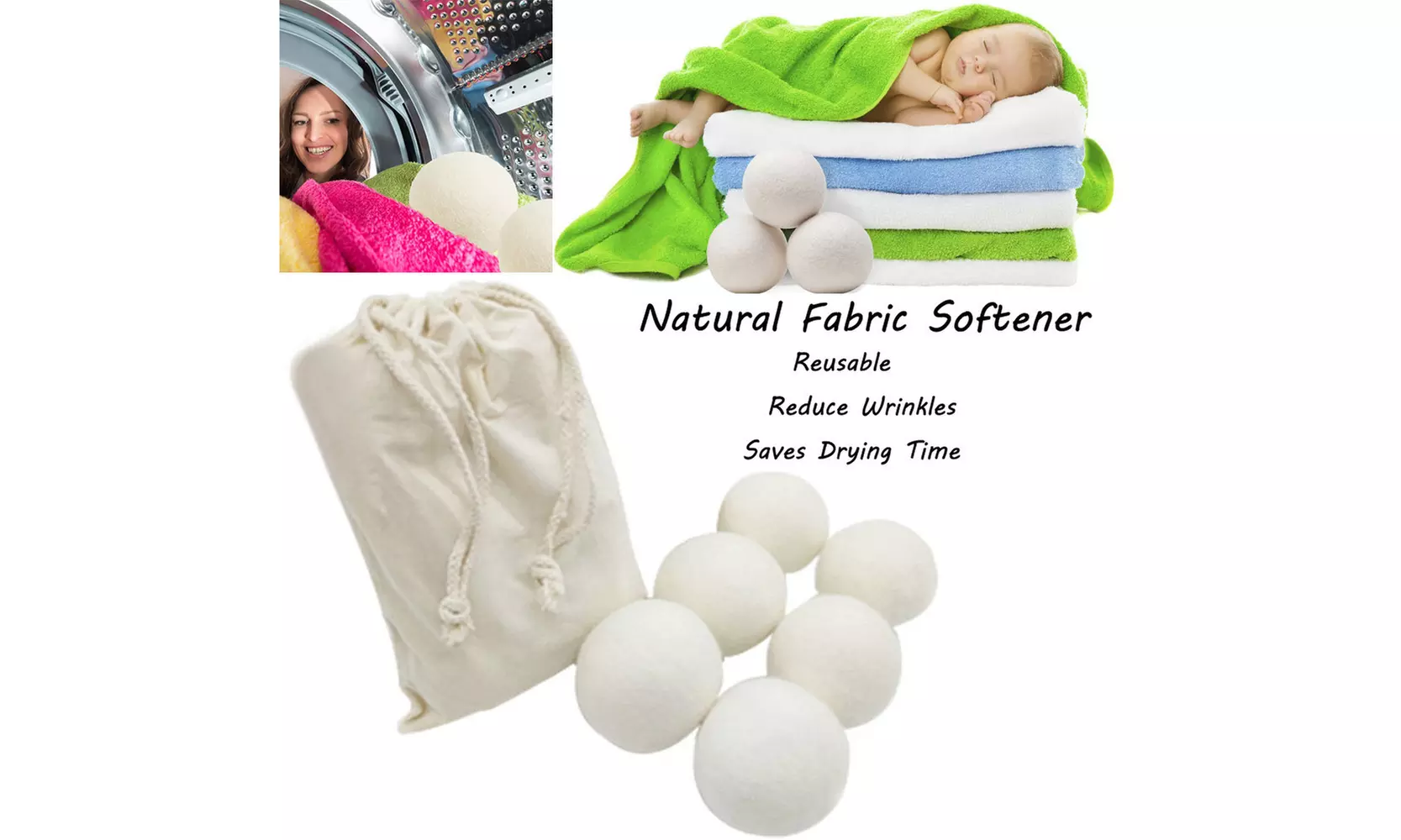  Sheep 6-Pack Premium Wool Dryer Balls Reusable Natural Fabric Softener 6CM  - Second Medium