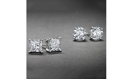 Italian Cubic Zirconia Earring Studs In Sterling Silver Plated CZ Stud Sets Silver Plated Cubic Zirconia