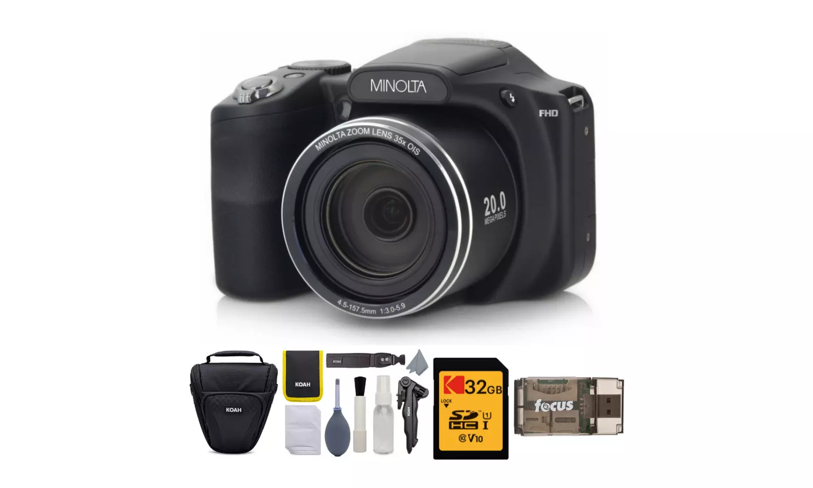 Minolta MN35Z 20MP 35x Optical Zoom Wi-Fi Bridge Camera (Black) Bundle - Second Medium