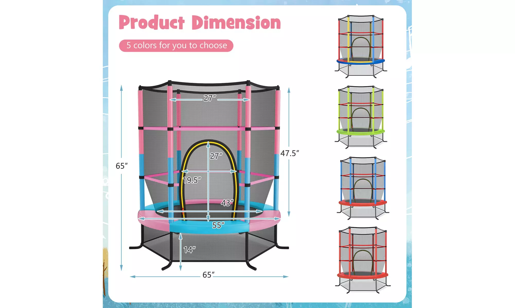 Youth Jumping Round Trampoline 55'' Exercise W/ Safety Pad Enclosure Combo Kids