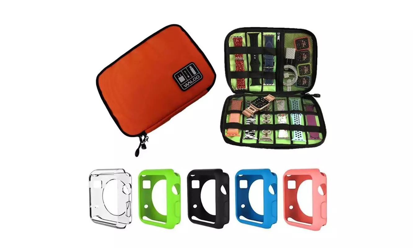 Waloo Apple Watch Band Organizer with Five pack of Faceplate Cover Bundle