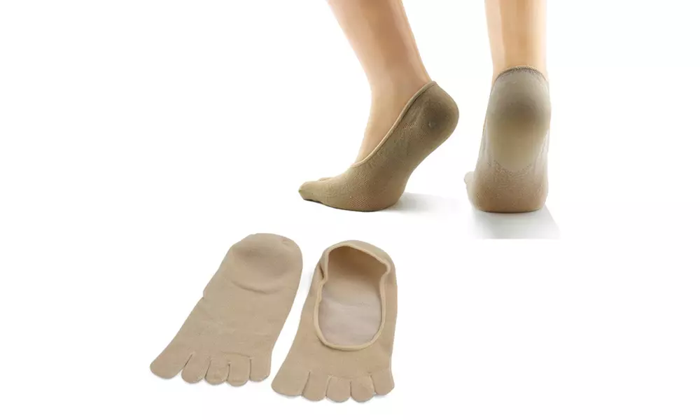 No Show Essential Oil Gel Heel Lined 5 Toe Socks 