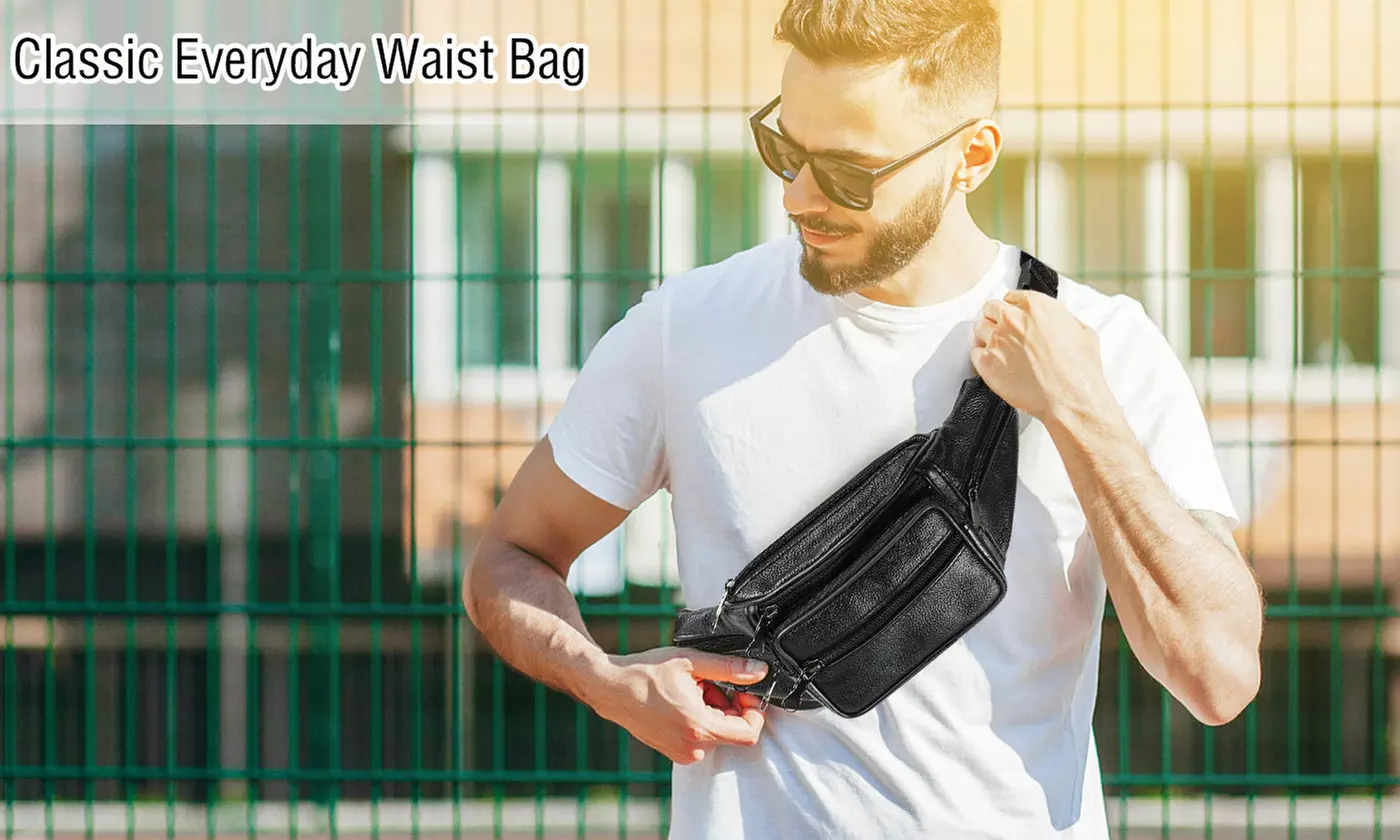 Multifunction Genuine Leather Hip Bum Bag Travel Fanny Pack Waist Bag
