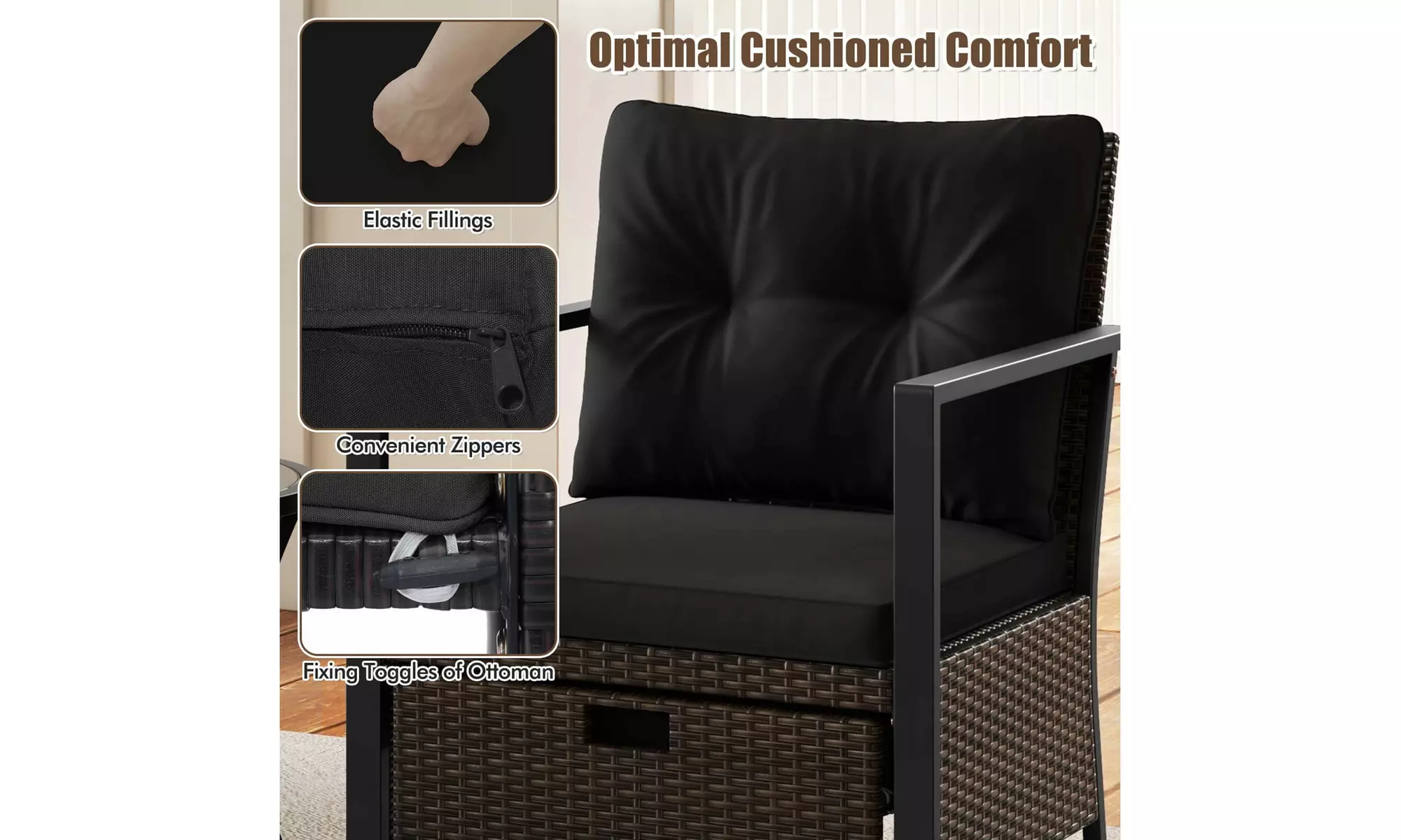 Costway 5 PCS Outdoor Furniture Set Rattan Chairs & Ottomans with Coffee Table