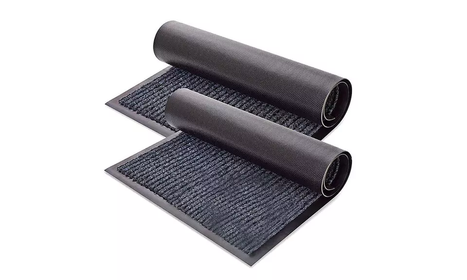 2 Pack Striped Door Floor Mat Indoor Outdoor Rug Entryway with Rubber Backing - Second Medium