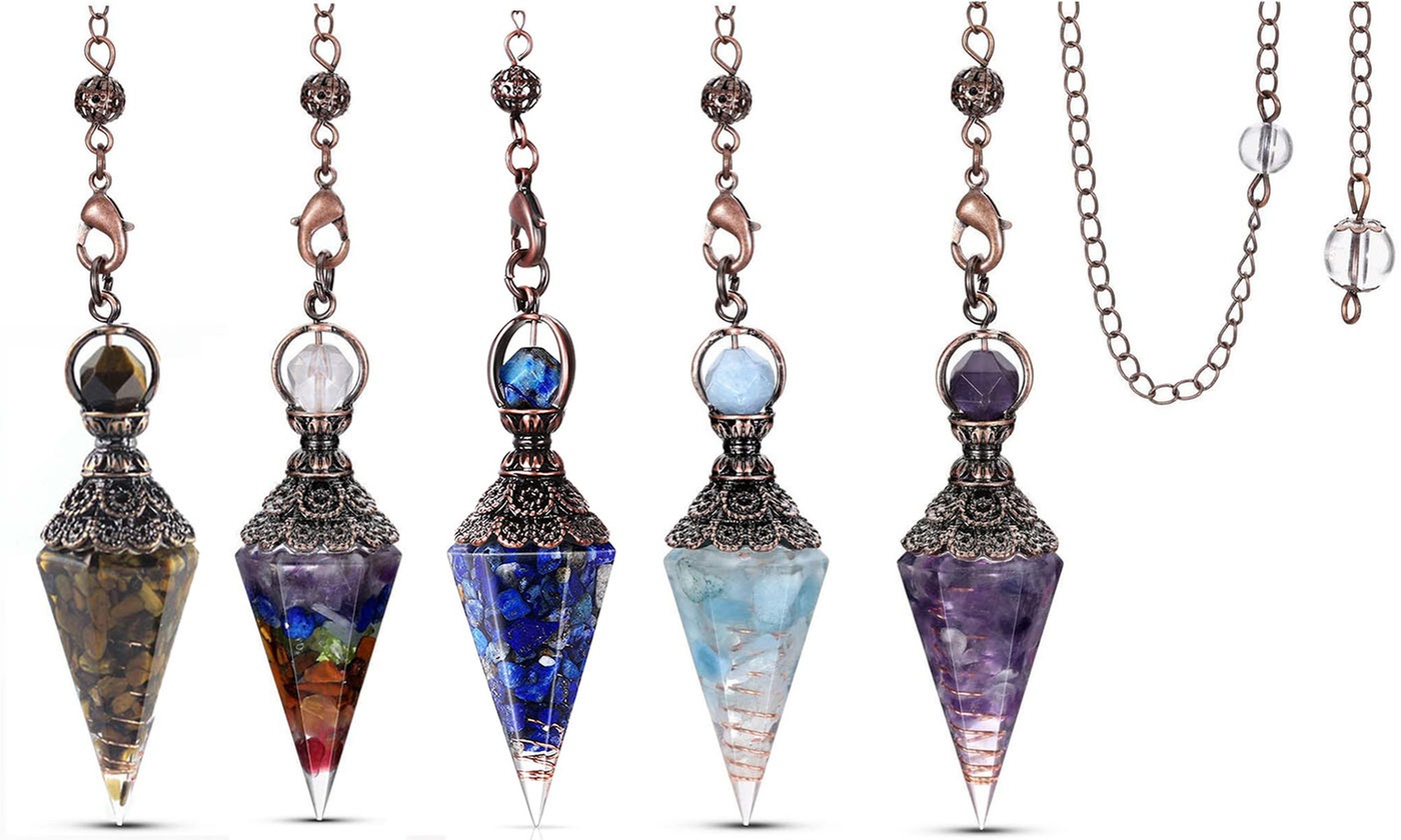 Natural Quartz Chakra Crystal Reiki Gemstone Orgone Pendulum Pendant with Box