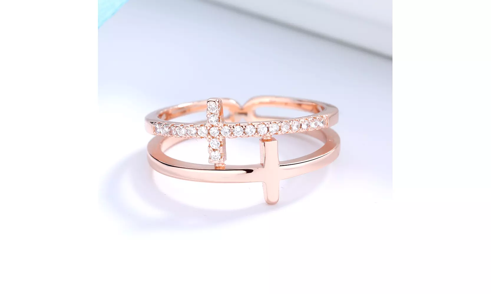 18k Gold Sideway Cross Ring with crystals from Swarovski - Second Medium