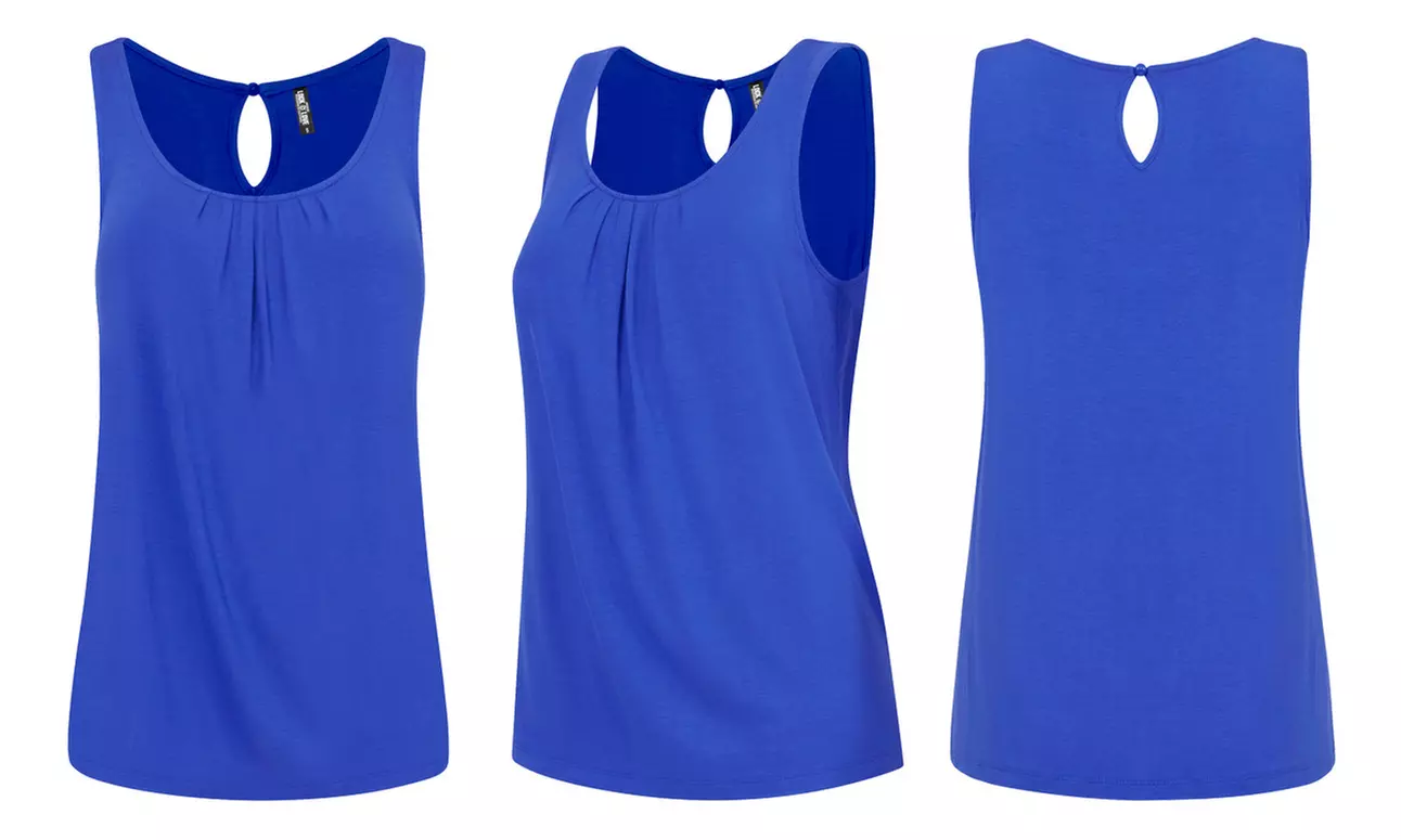 Made By Johnny Women's Pleated Front Scoop Neck Shell Tank