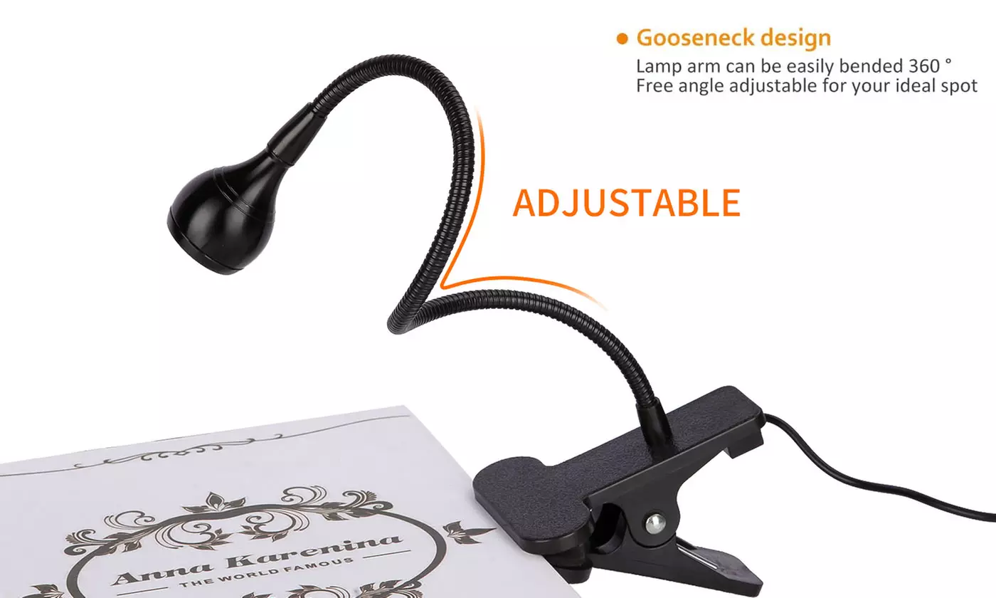 USB Clip on Night Light Reading Light Lamp for Desk Bed Computers