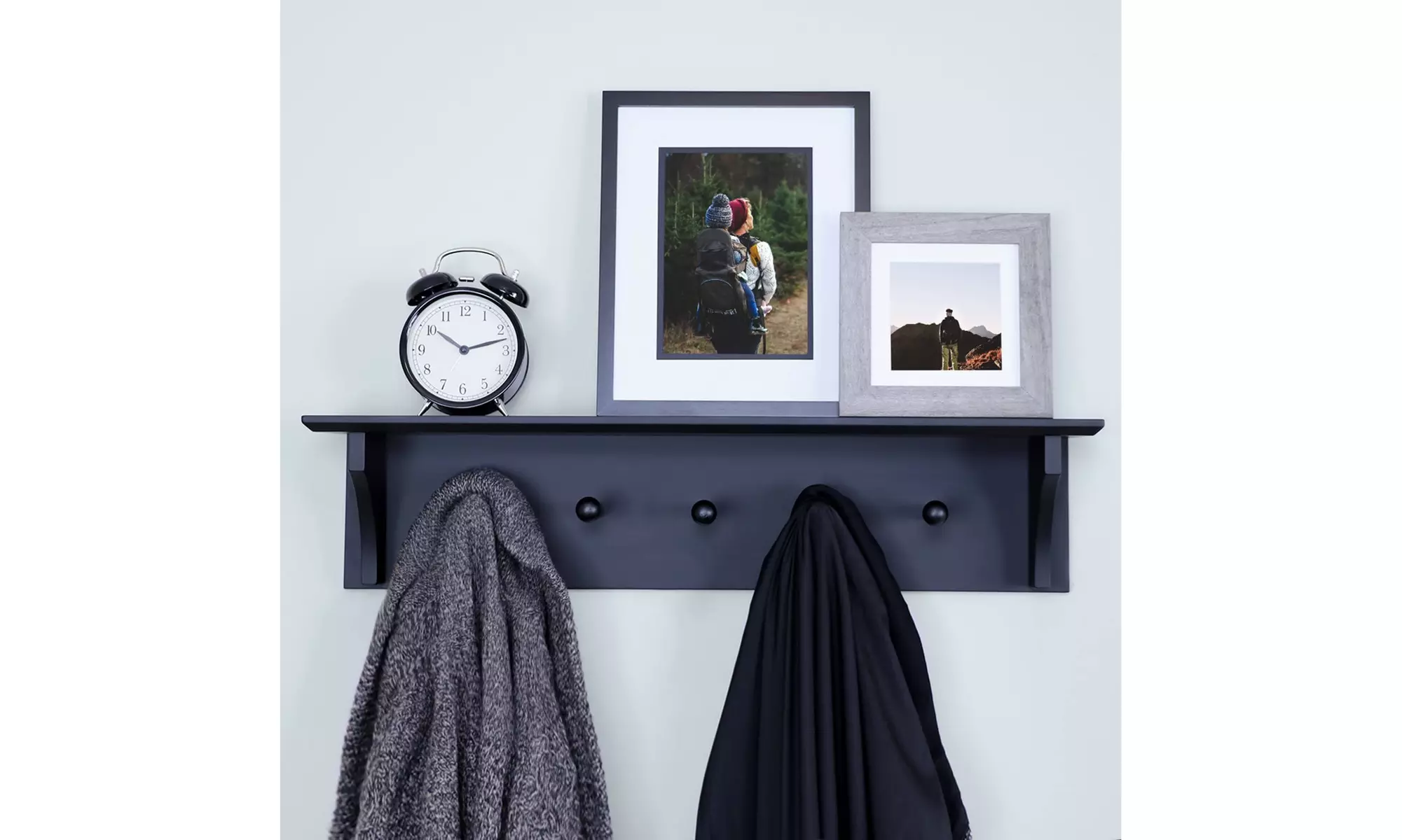 Floating Coat and Hat Wall Shelf Rack, 5 Pegs Hook - Primary Image