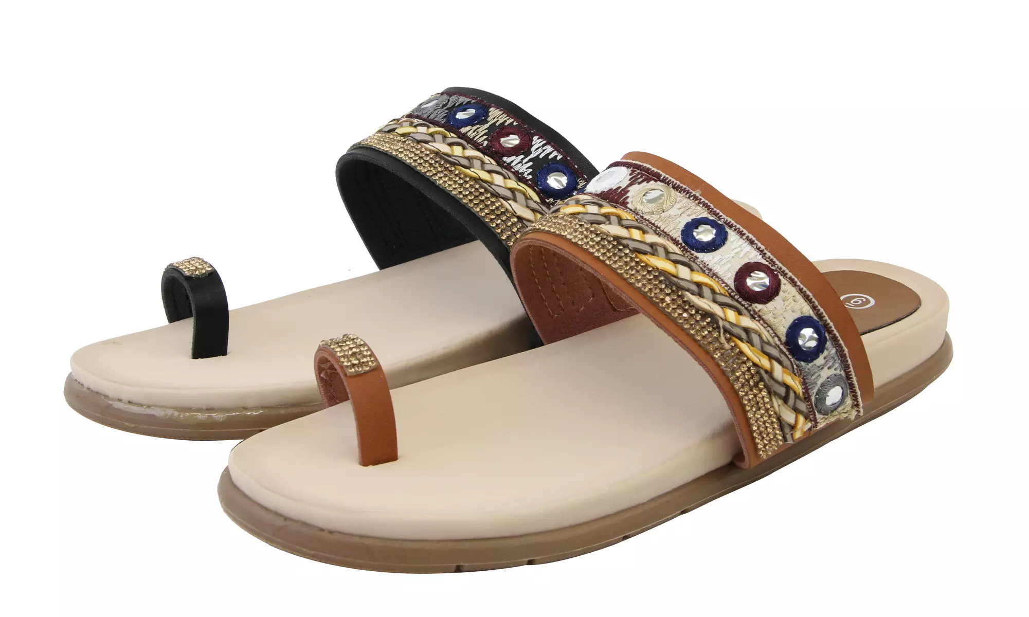 Women Multi Bohemian Style Toe Ring Sandals Rhinestone Comfort Shoes - Primary Image