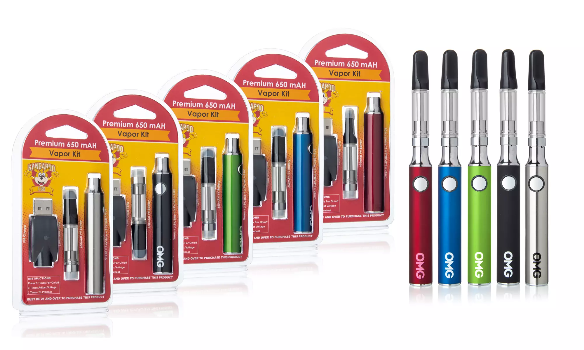 Rechargeable 650mAH VV Vape Pen with USB Charger from Kangaroo CBD - Primary Image