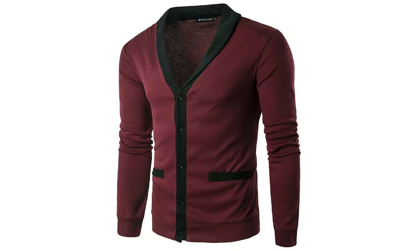Men Long Sleeve V-Neck Top Coats Casual Cardigan Sweater Outerwear Cardigans - Second Medium