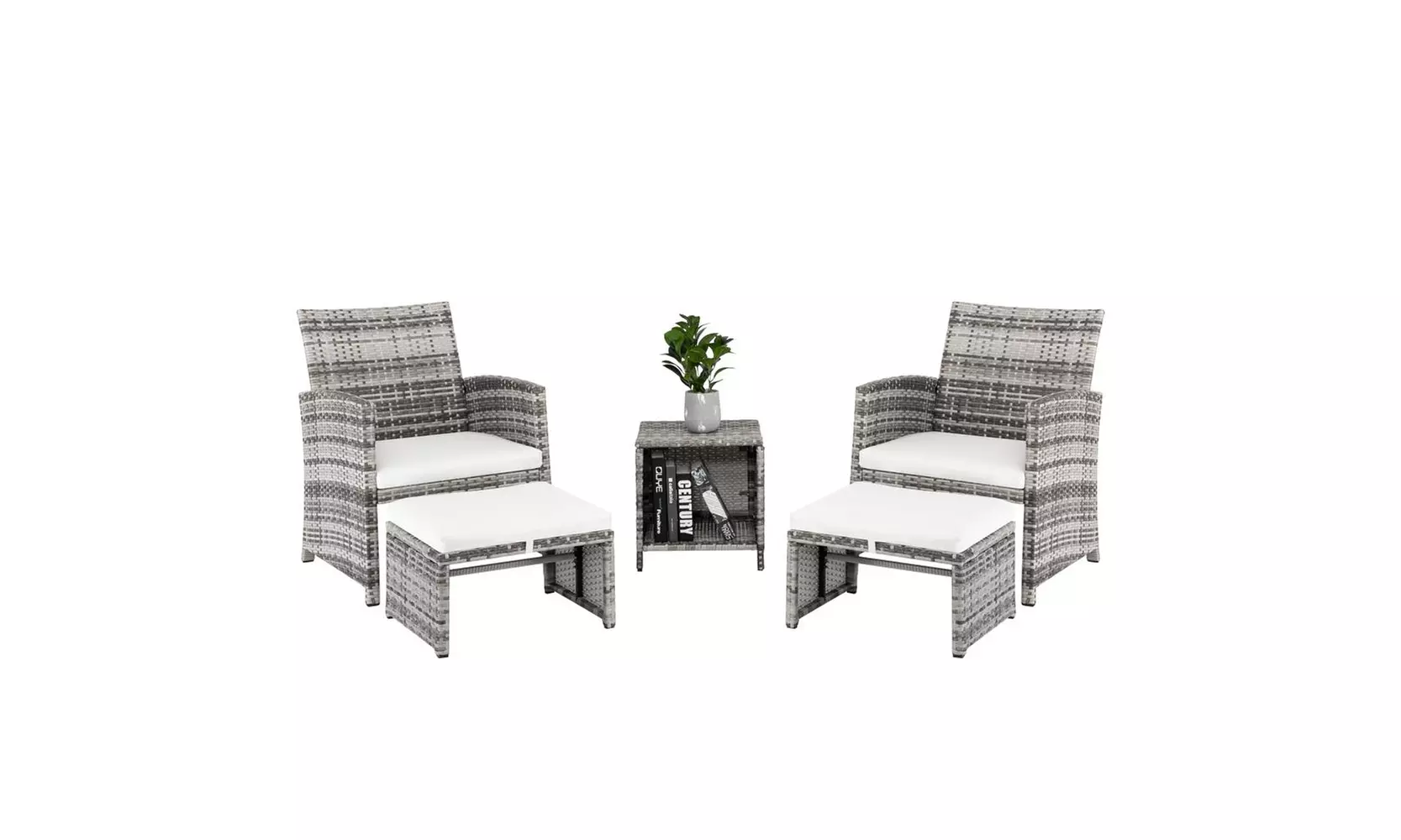 5 Piece Rattan Patio Furniture, 2pcs Arm Chairs 2 Footstools & Coffee Table - Primary Image