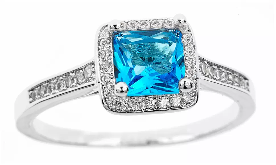 Princess Cut Birthstone Halo Rings By Mina Bloom Size 6-9