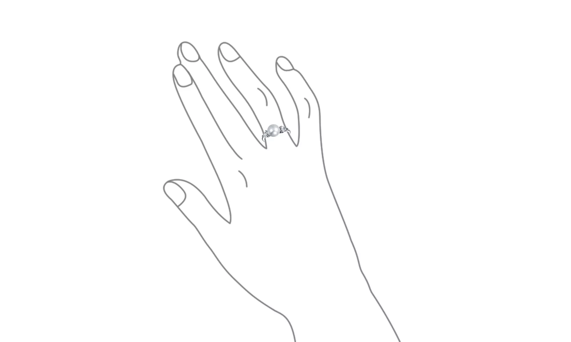 CZ Side Stone White Freshwater Pearl Engagement Ring .925 Silver - Second Medium