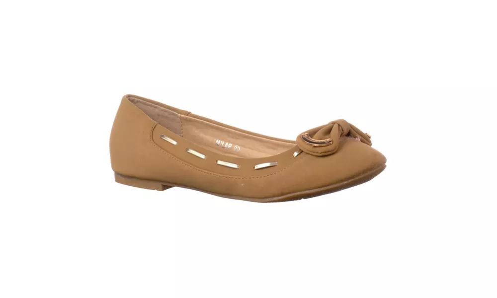 Riverberry Women's 'Milap' Bow Accent Round Toe Flats, Taupe - Primary Image