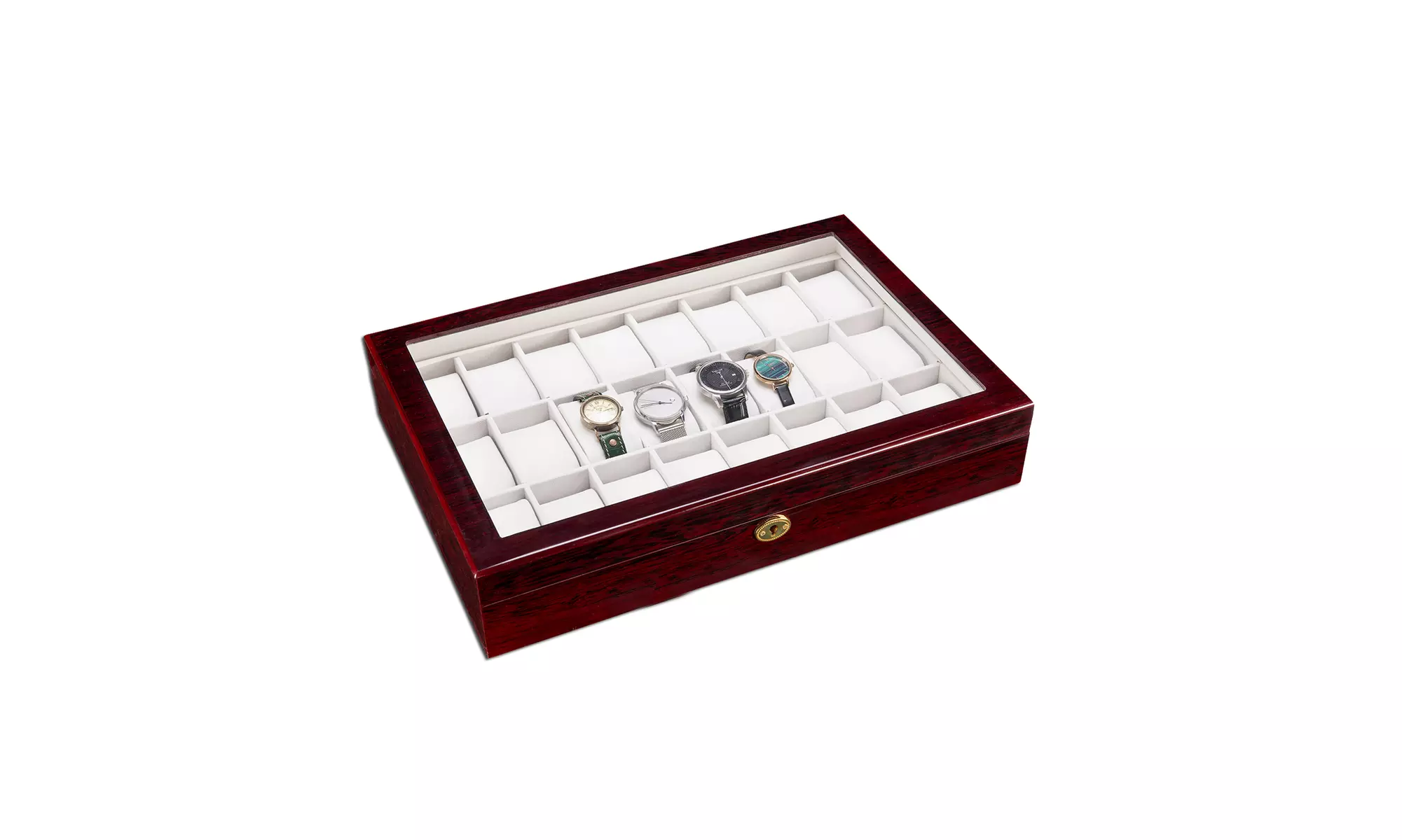 Wooden Case Watch Display Case Glass Top Jewelry Storage (6/12/20/24 Slots) - Primary Image