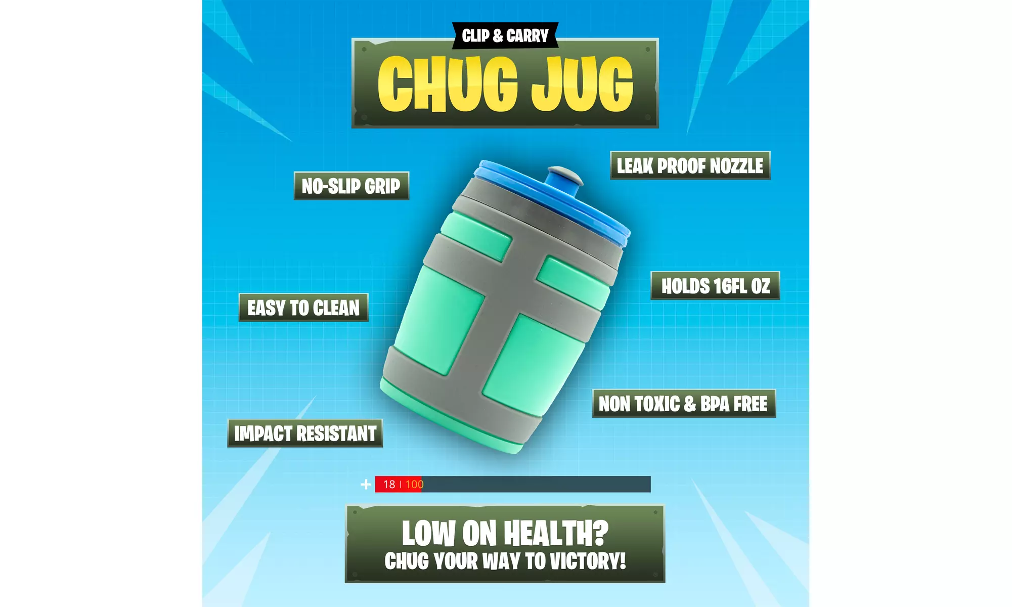 10 PACK Chugger Jug 16oz. Water Bottle - BPA-Free Non-Slip Impact-Resistant - Primary Image