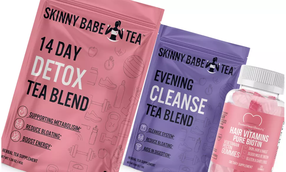 Skinny Babe Detox AM/PM Tea and Biotin Gummy (3-Pack)