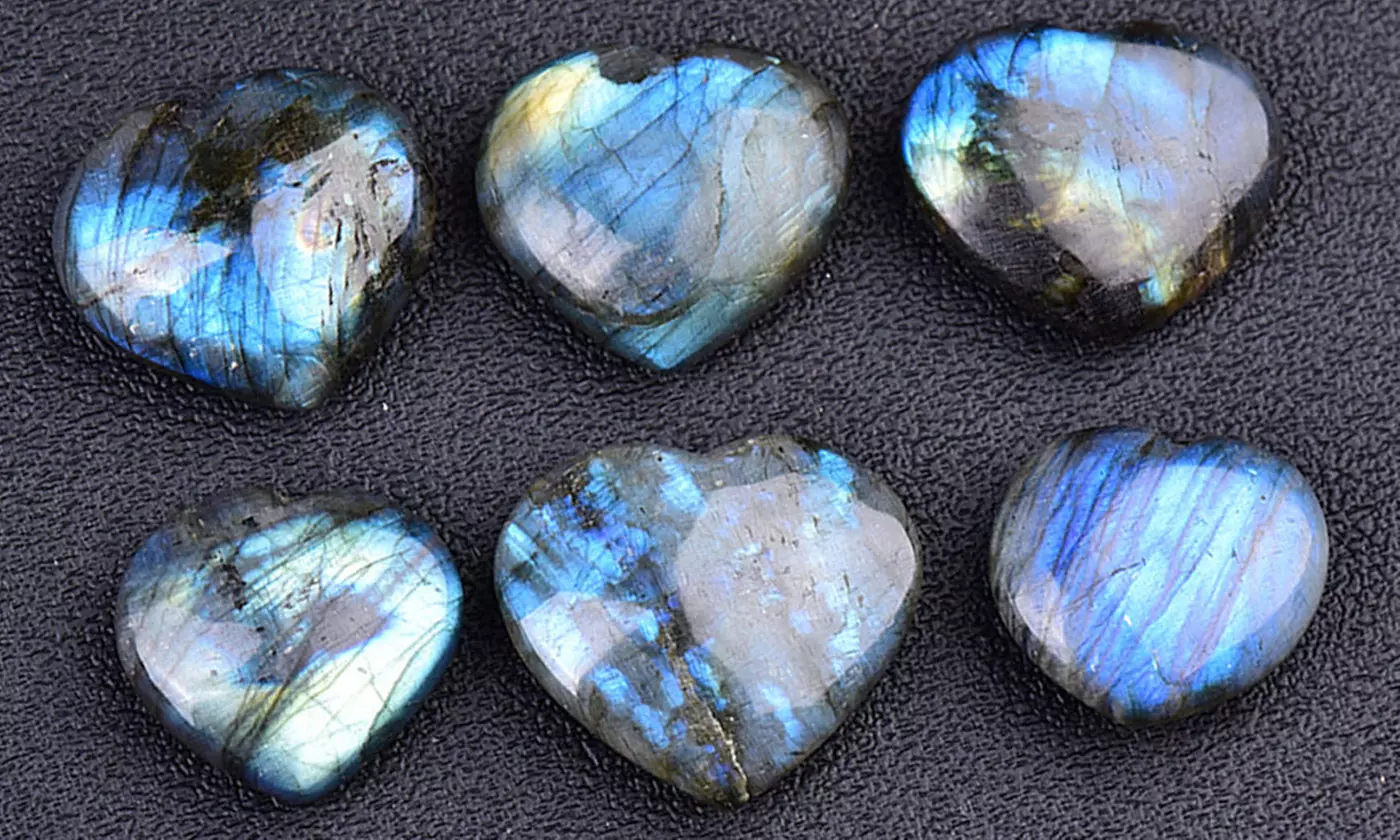Natural Crystal Heart Moonstone Polished Labradorite Healing Energy Reiki Stone
