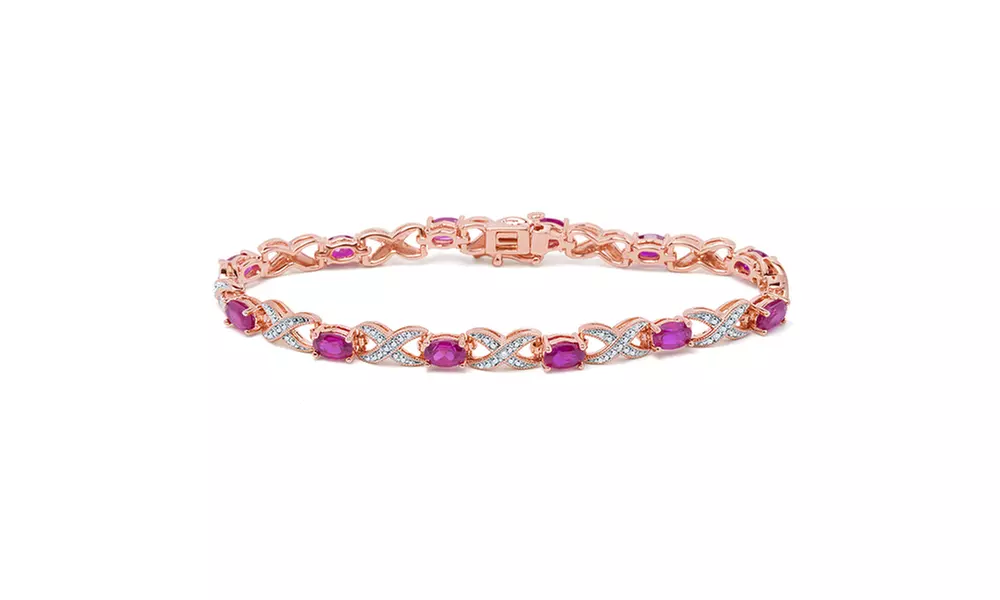 18K Rose Gold Plated Ruby and Diamond Accent Bracelet-KK13NV0039-CRU - Second Medium