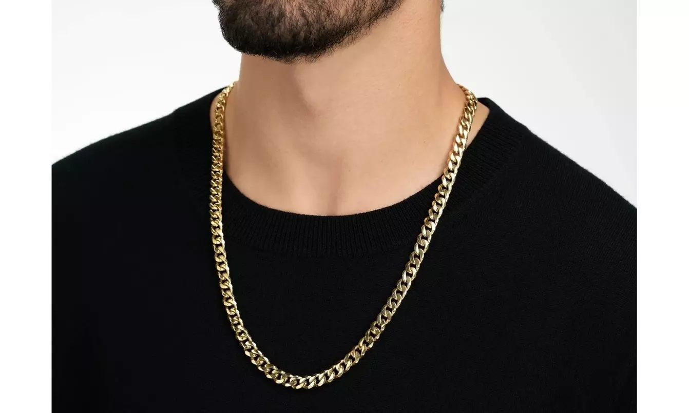 Men's 8MM Curb Chain Necklace Plated In 18K Yellow Gold 20-30 Inch - Primary Image