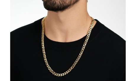 Men's8MM Curb Chain Necklace Plated In 18K Yellow Gold 20-30 Inch Gold 20 Inch Stainless Steel Stainless Steel