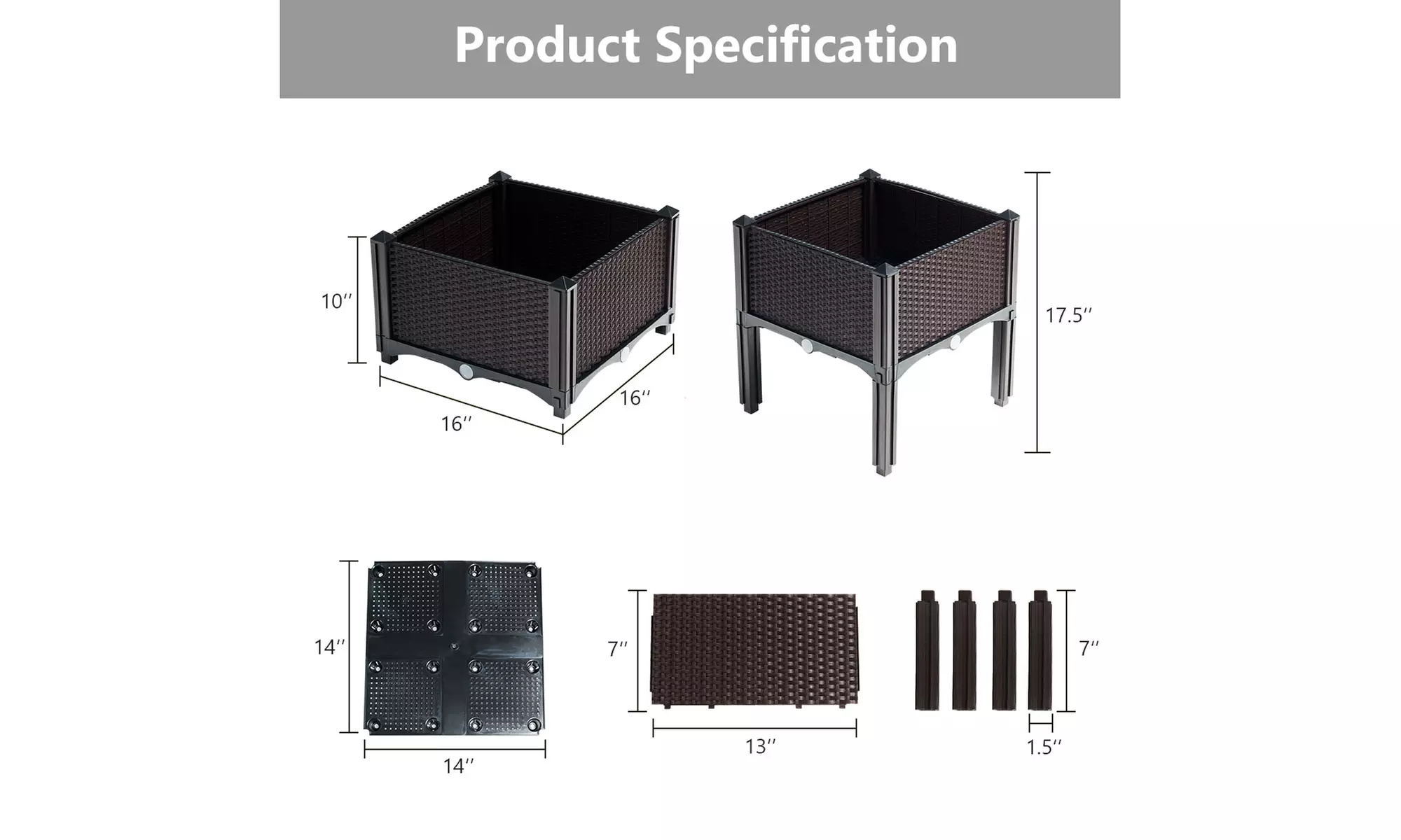 Costway Set of 4 Raised Garden Bed Elevated Flower Vegetable Herb Grow Planter