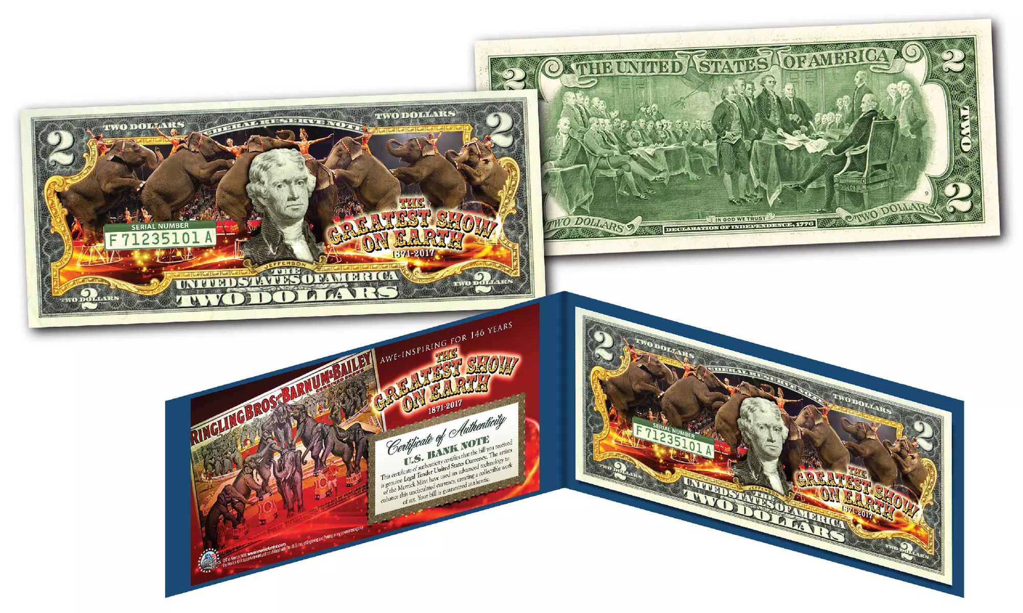 Ringling Bros. and Barnum & Bailey Circus Genuine Legal Tender 2 Dollar Bill - Primary Image