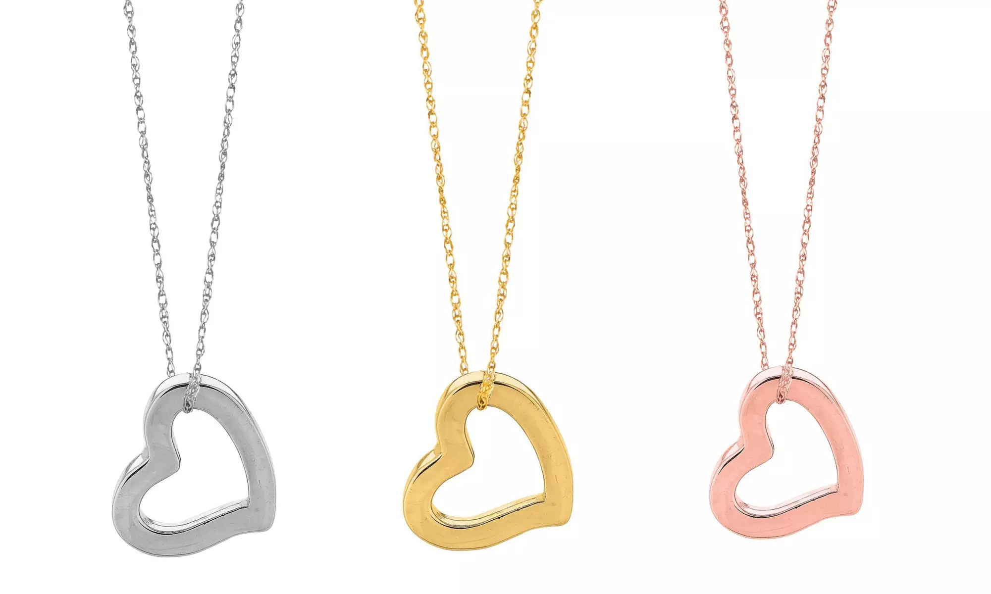 14k Gold Heart Shaped Tube Pendant Necklace - Primary Image