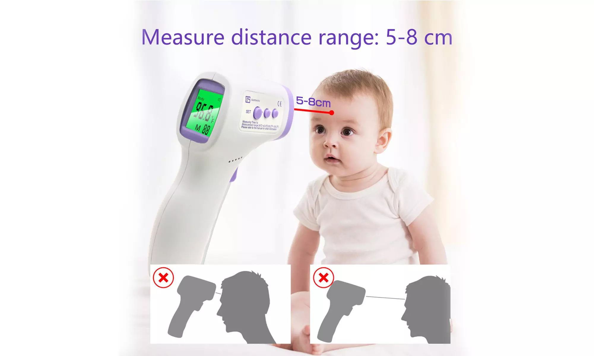 Forehead Infrared Thermometer LCD Screen Digital Non-Contact for Adult & Baby