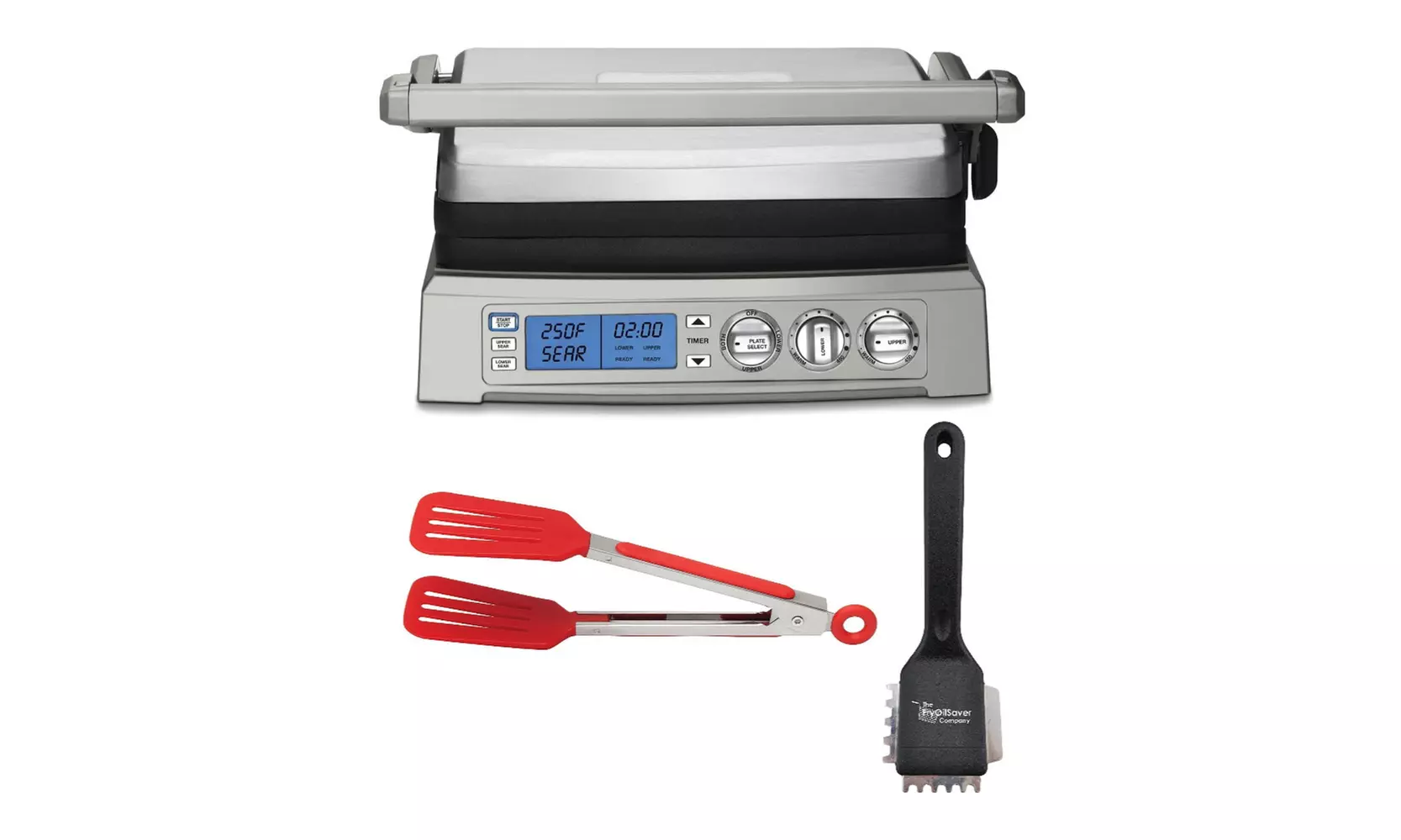 Cuisinart GR-300 Elite Griddler with Small Grill Brush and Flipper Tongs Bundle - Primary Image
