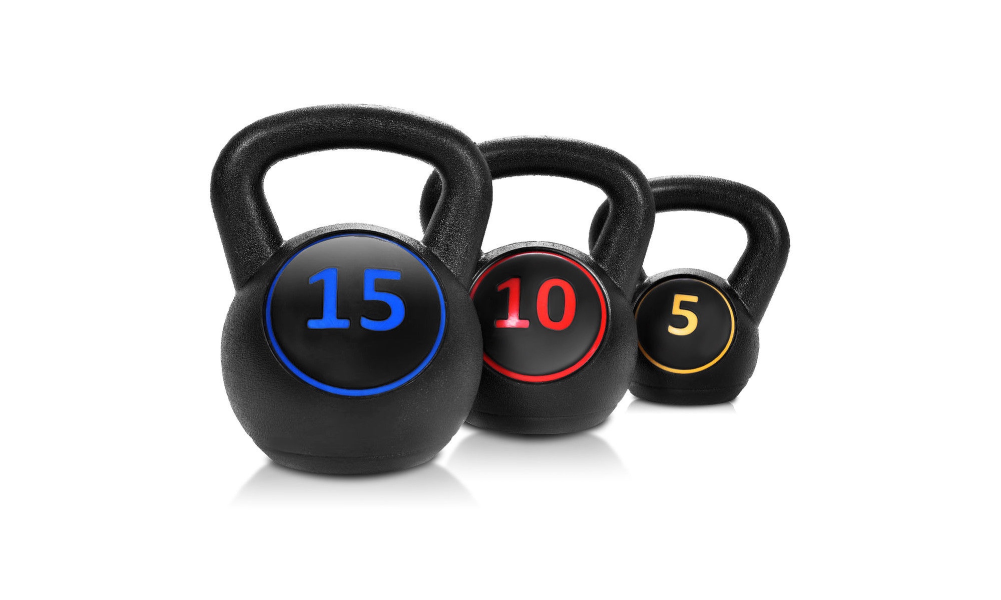 Home Gym 3 Pcs Vinyl Kettlebell Kit Body Muscles Training Weights 5 10 15lbs Set