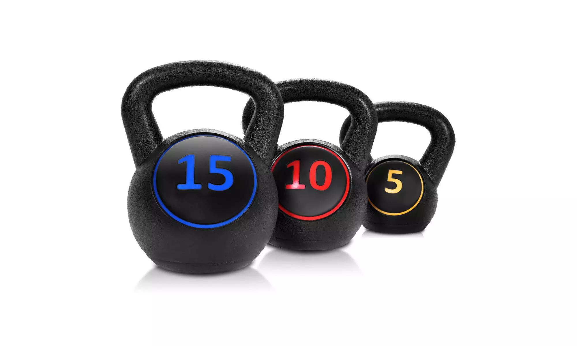 Home Gym 3 Pcs Vinyl Kettlebell Kit Body Muscles Training Weights 5 10 15lbs Set