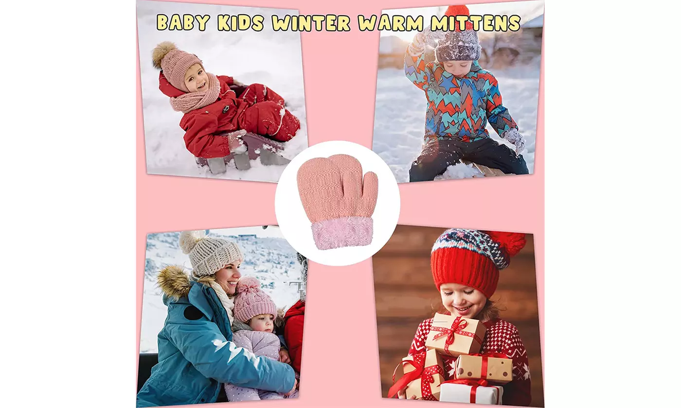 Winter Warm Fleece Lined Thick Thermal Mittens Gloves for Baby Kids