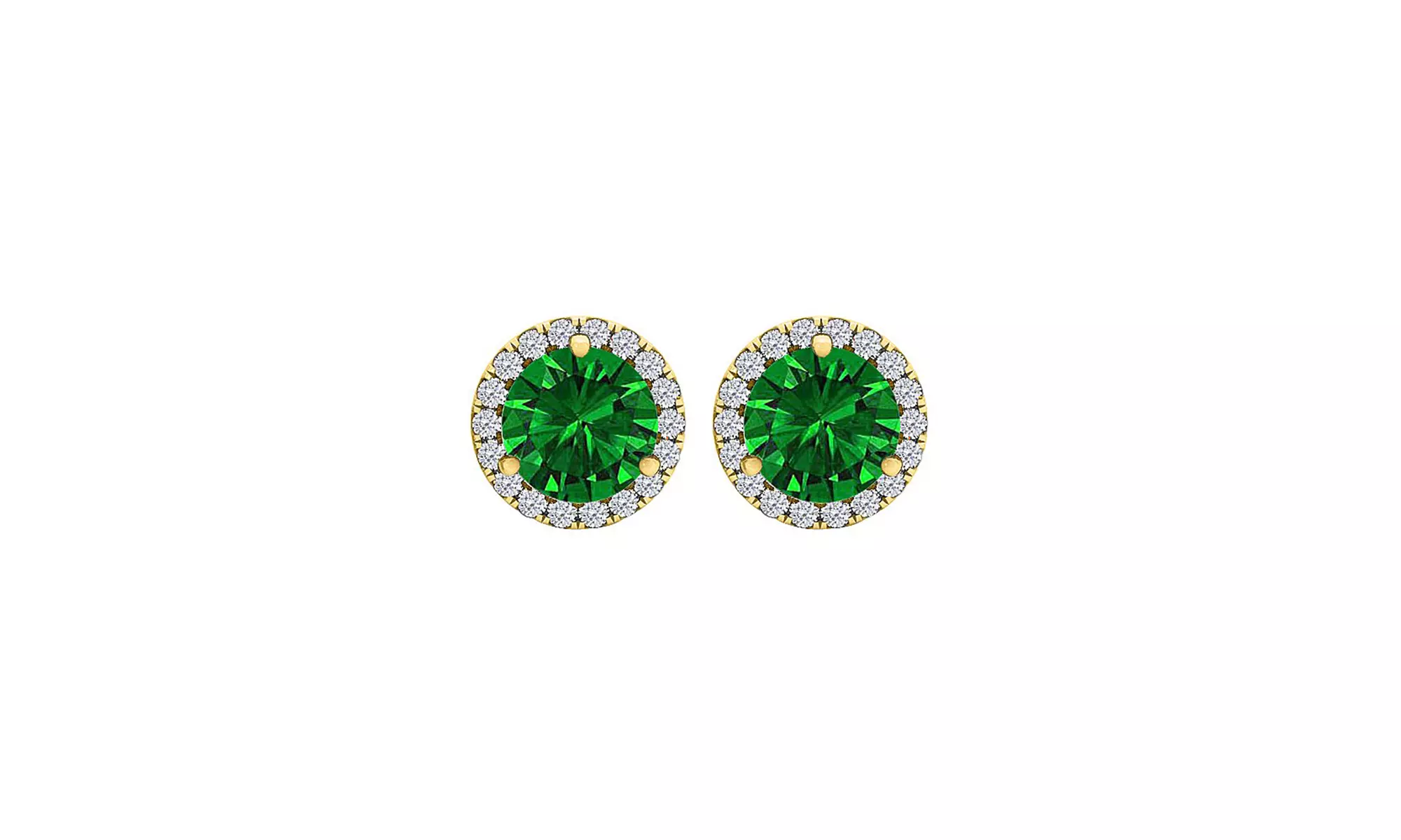 14k Yellow Gold Plated Round Emerald Halo Stud Earrings - Second Medium