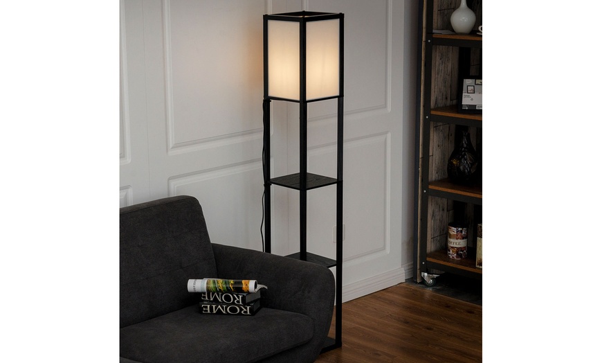 Image 3: Costway Modern Shelf Floor Lamp Lighting Home Living Room  w/ 3 Storage Shelves