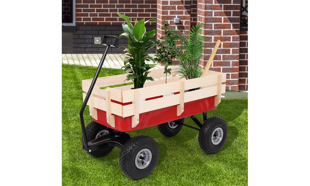 Garden Iron Wood Four Wheel Garden Wagon