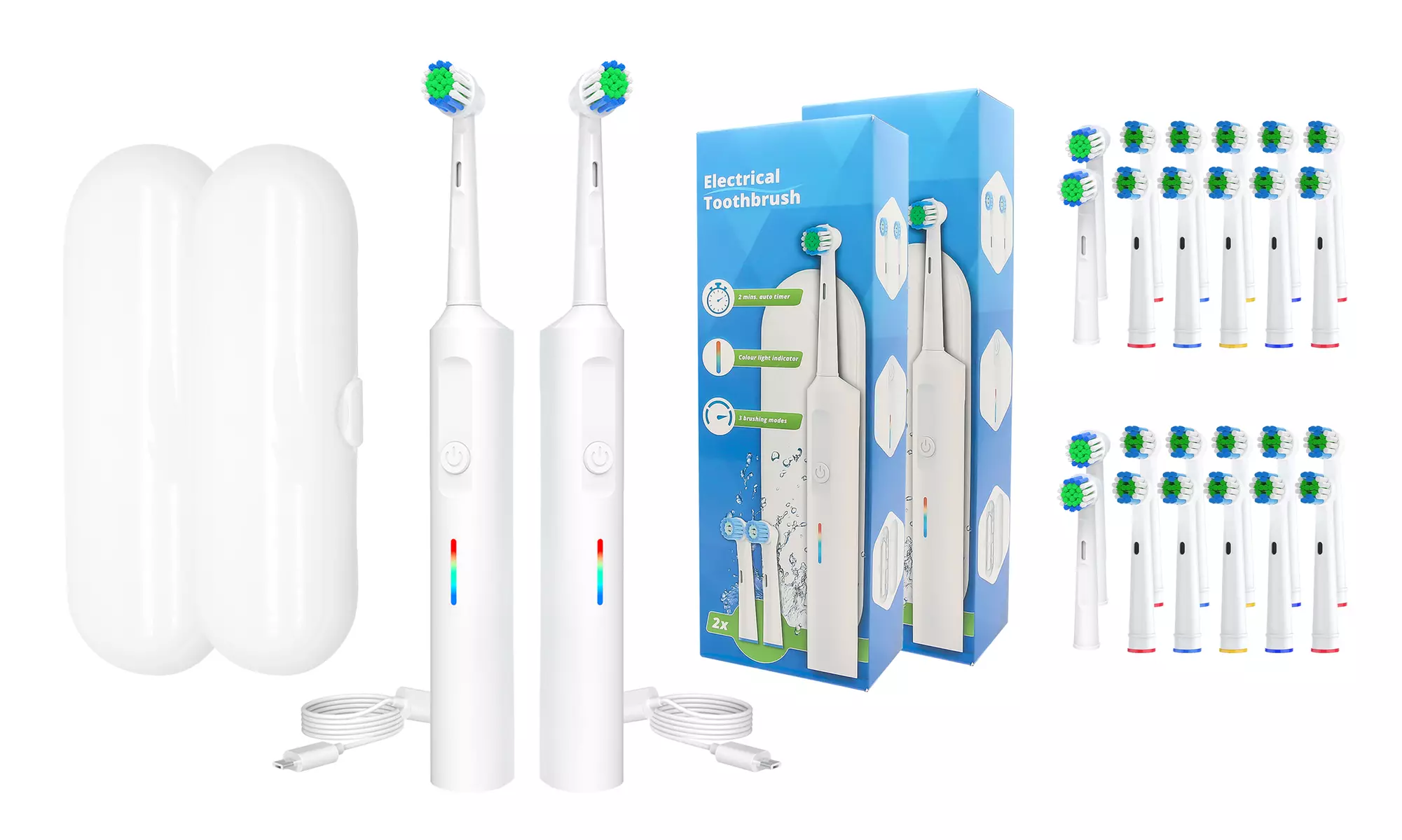 2 Power Electric Toothbrushes with 24 Brush Head Portable Travel Toothbrush Kit - Primary Image