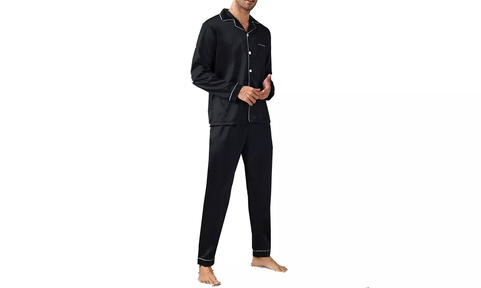 Men's Long Sleeve Soft Satin 2 Piece Pajamas Sleepwear Button Down Pjs Set