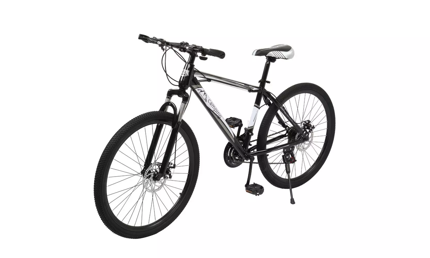 Mountain Bike, Adult 21 Speed Steel Bicycle with Riding Bag, Black & White - Primary Image