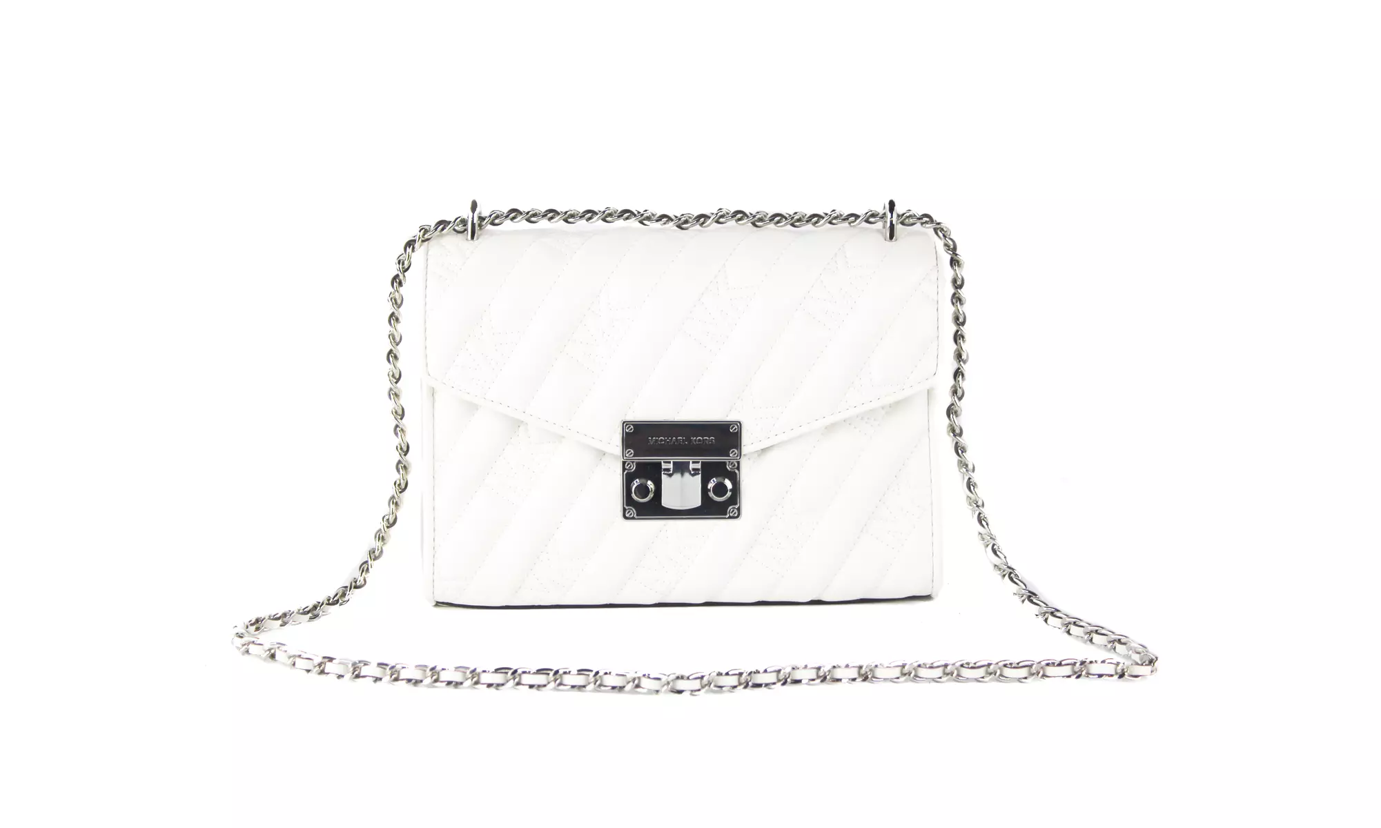 Michael Kors Rose Medium Vegan Faux Leather Quilted Logo Flap Shoulder Bag - Primary Image