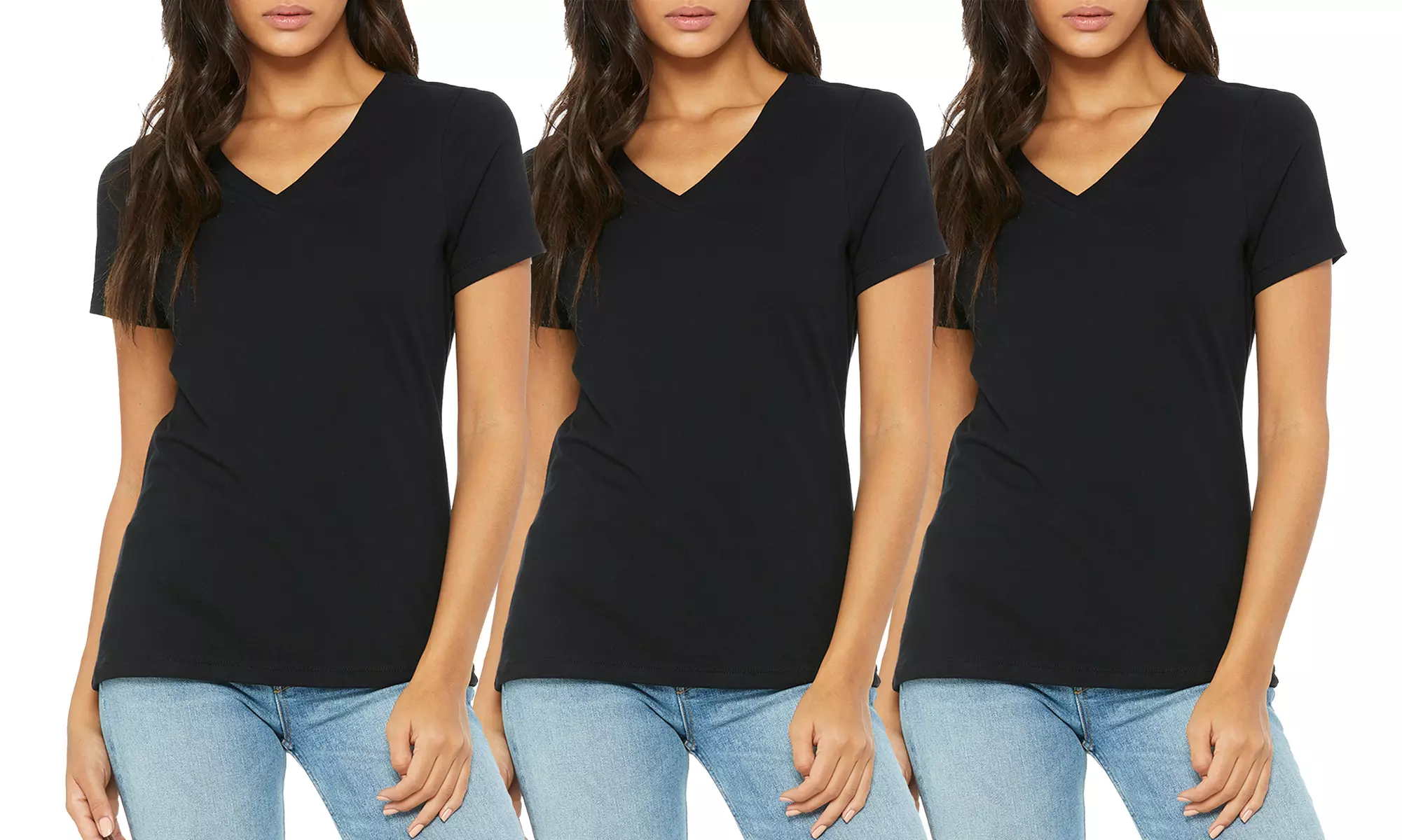 3-Pack Women's Loose Fit Short Sleeve V-Neck Classic Tee